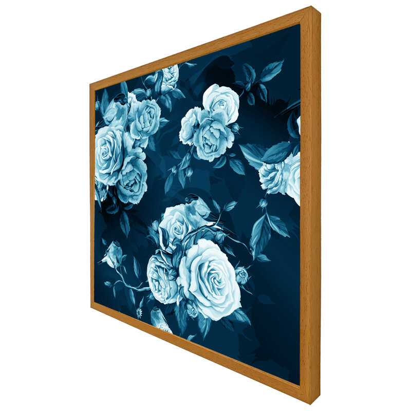 Heartwell Winter Blue Roses 1 Piece Single Picture Frame Wall Art, 31cm H x 31cm W x 4cm D, Oak Framed