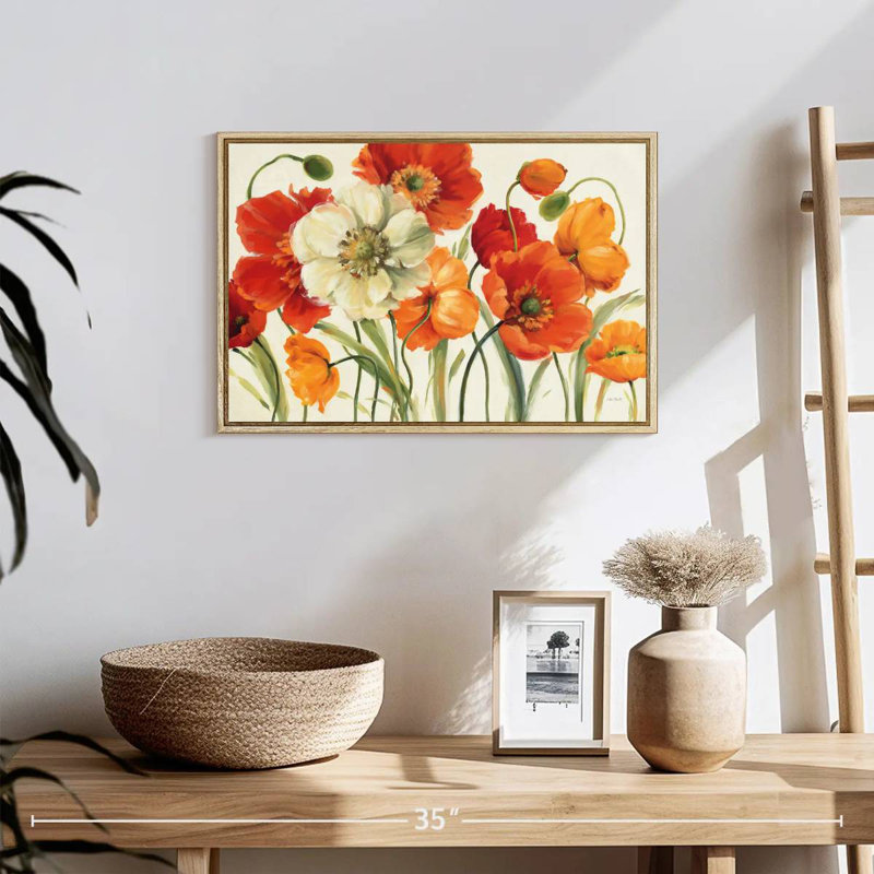 Mélodie des coquelicots, 19 po x 13 po, Cadre flottant en bois naturel