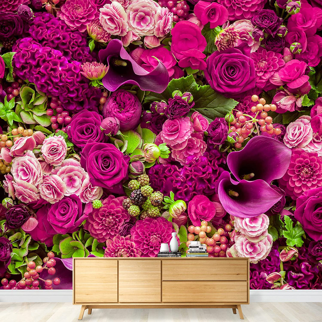 Blossom Red Pink Rose Flowers Floral Border Wall Mural Modern Peel & Stick Wallpaper IDEA4WALL 