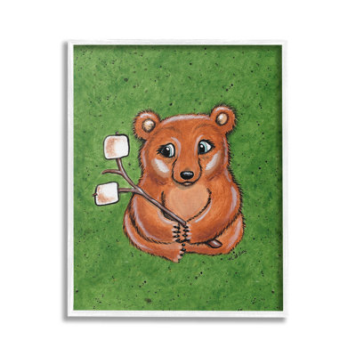 Bear with S'mores Framed Giclee Art by Michelle Gilsey