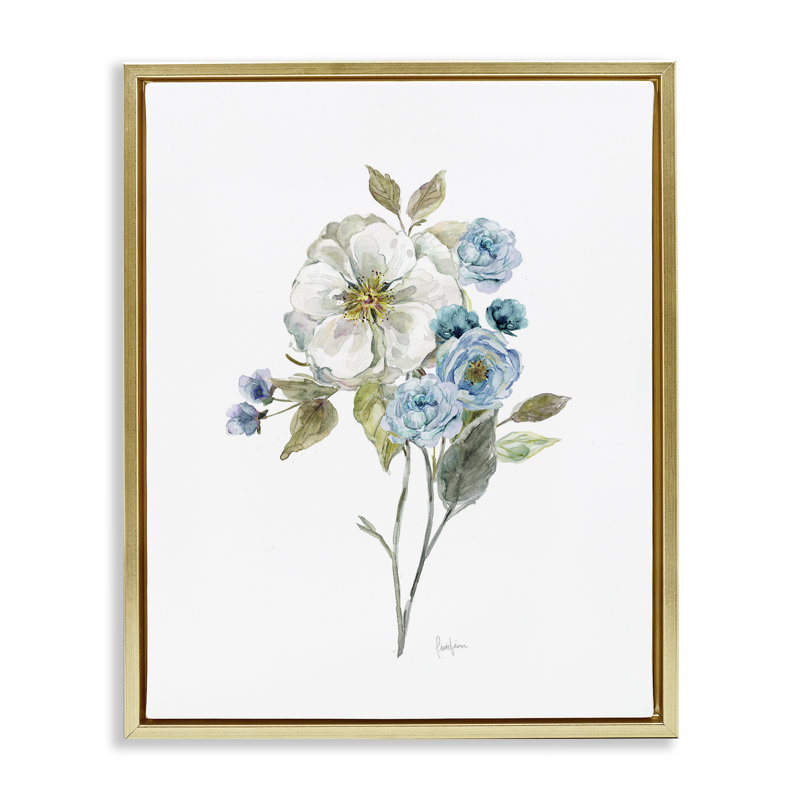 Bouquet botanique doux, H 31 po x l 25 po, Cadre flottant métallique doré