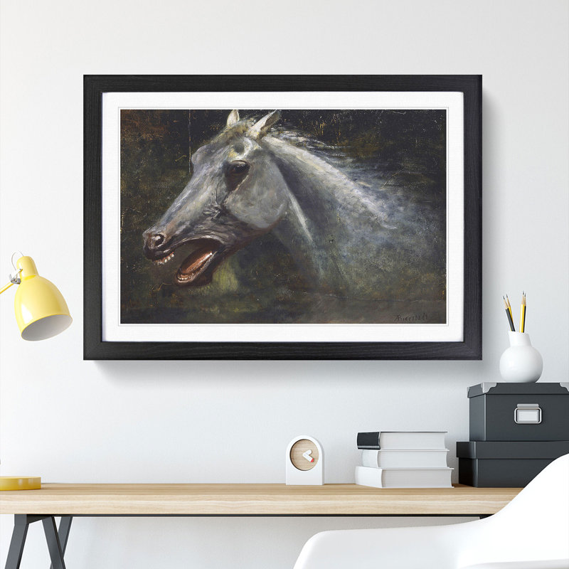 A Wild Stallion by Albert Bierstadt - Picture Frame Painting, 27cm H x 36cm W x 2cm D, Black Framed