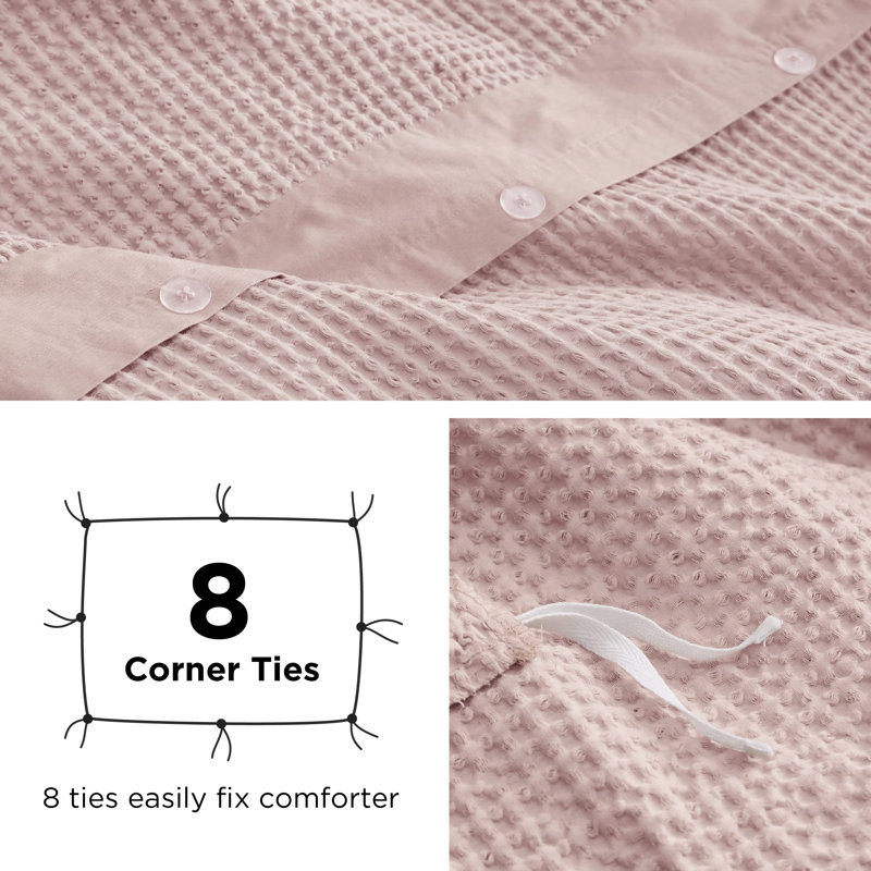 Essential Collection 100% Cotton Waffle Weave Duvet Cover Set, Pink, Queen Duvet Cover + 2 Standard Shams