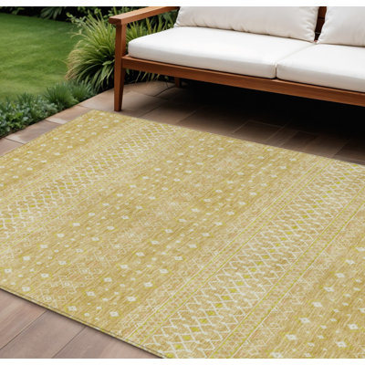Tapis ivoire tribal intérieur lavable 9 pi x 12 pi doré