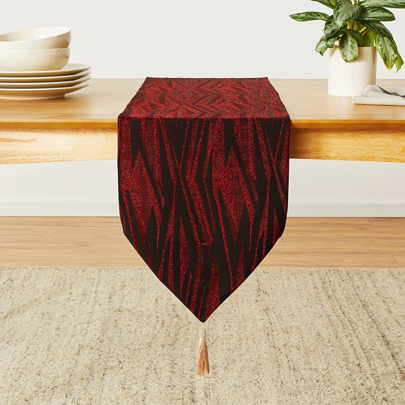 Chemin de table décoratif à motif abstrait en jacquard de polyester, avec motif de pampilles, doré, campagnard, 13 po x 70 po