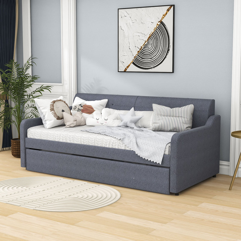 Kemel Upholstered Daybed with Trundle Bed, Gray