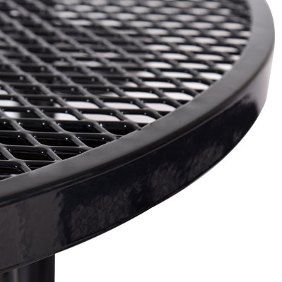 Black 46" Round Picnic Table With Umbrella Support Socket - Steel For Fishing, Picnic, Camping Outdoor Pole Construction Camping, Tailgate Events