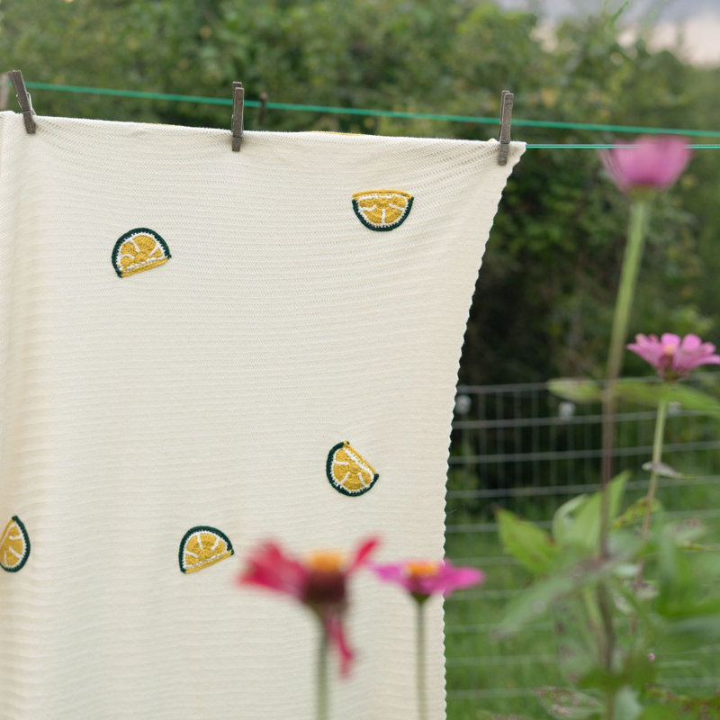 Clementine Lemon Embroidered Knit Baby Blanket