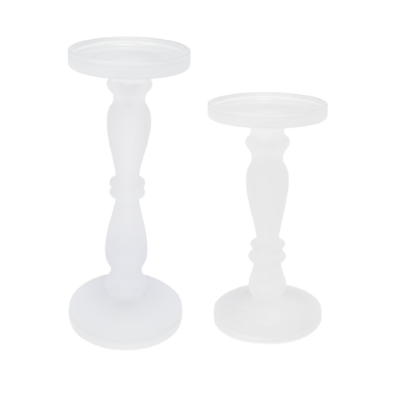 14'' H Glass Tabletop Candlestick, White