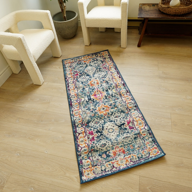 Tapis bleu marine à motif abstrait Kymiere, Rectangle 2 pi 6 po x 4 pi 9 po