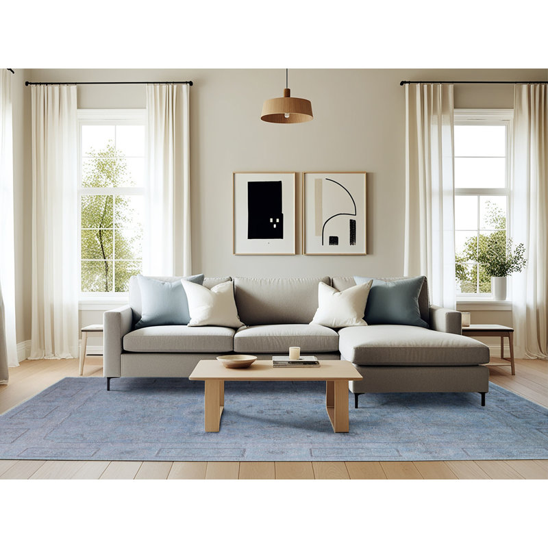 Tapis de style oriental bleu clair, Rectangle 6 pi x 9 pi