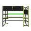 Lit mezzanine double en bois avec bureau intégré, support de rangement latéral, tablettes multiples et éclairage RVB-1300434352
