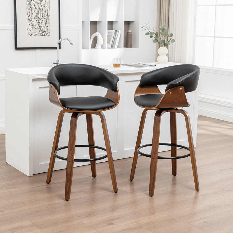 Tabourets pivotants Mid-Century rembourrés en similicuir Devlin, Tabouret de comptoir (siège d'une hauteur de 25 p, Noir
