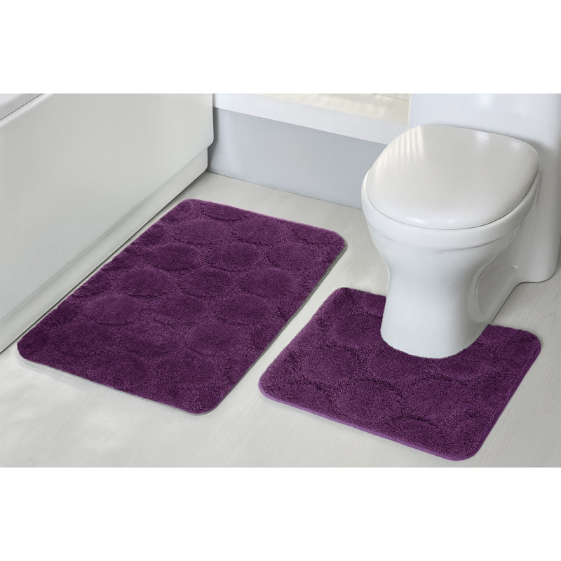 3D Effect Supersoft High Density Anti Slip Cobla Bath Mat Set, Purple