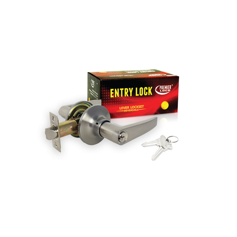 Keyed Entry Door Lever, Straight Handle, Satin Nickel
