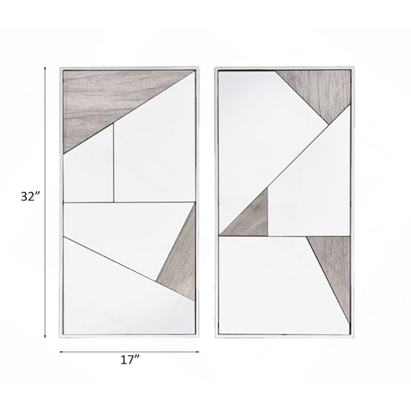 Miroir d'appoint Chafik, chêne naturel et finition chromée (ensemble de 2) assemblés