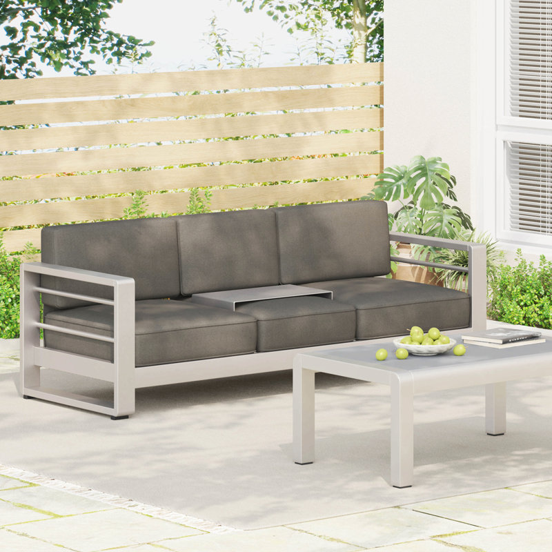 Cape Coral 3 Seater Sofa W/ Metal Tray, Gray Cushion/Light Gray Frame