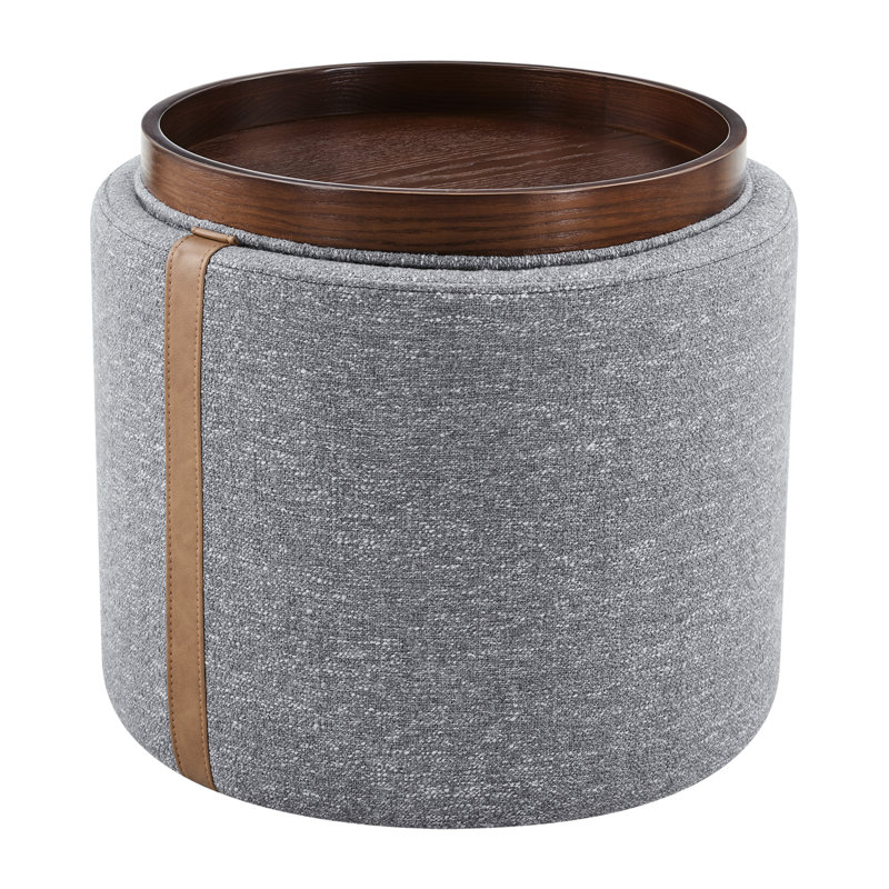 Repose-pieds rembourré avec plateau de rangement amovible en bois 20,47 po Jamil, Gris
