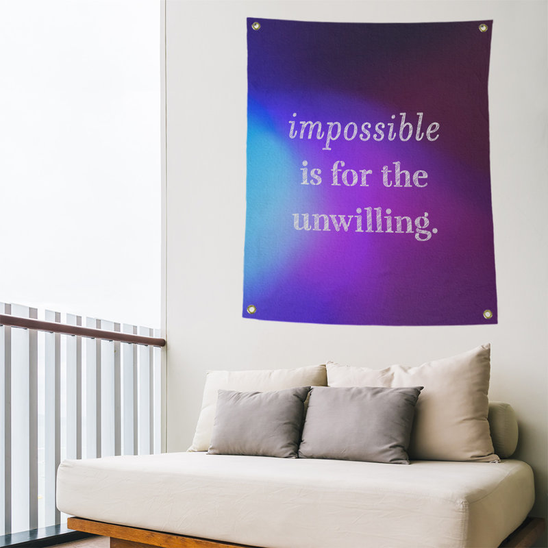 Tapisserie quote « impossible à écrire » en polyester, H 36 po x l 26 po, Bleu / Mauve