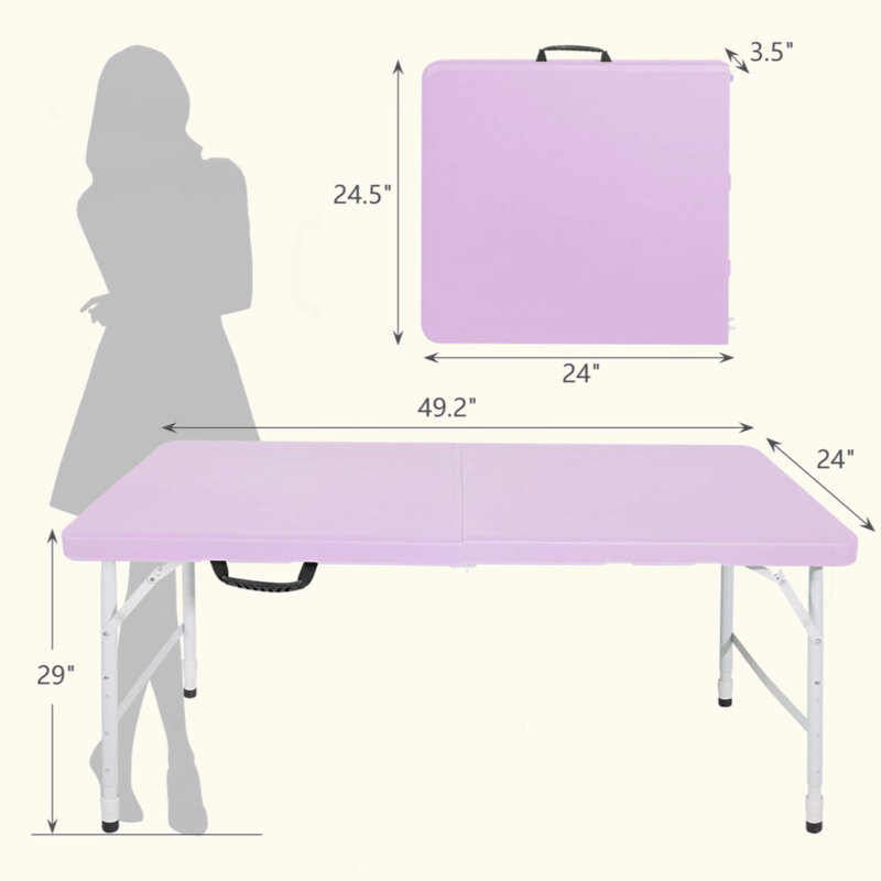 Table pliante portative, poids pliable, intérieur et extérieur, poids maximum 135 kg, Mauve clair