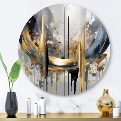 Shapes And Lines Abstract Marble III - Abstract Marble Round Wall Art on Metal