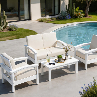 2-Piece Modern HDPE Outdoor Lounge Chair with Cushions – All-Weather Patio Armchair, Deep Seating Single Sofa for Deck, Garden & Porch