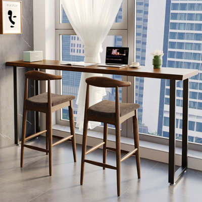 Table de bar en fer massif noisette + bois massif noir + fer