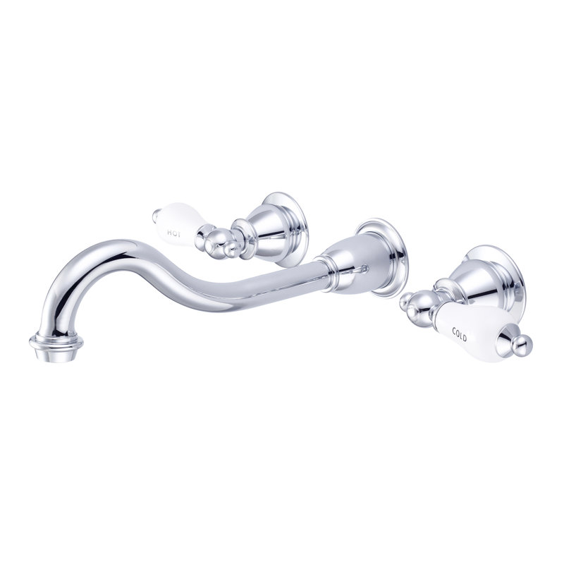 2-handle Bathroom Faucet, Chrome, Hot and Cold Labeled Porcelain Lever Handles