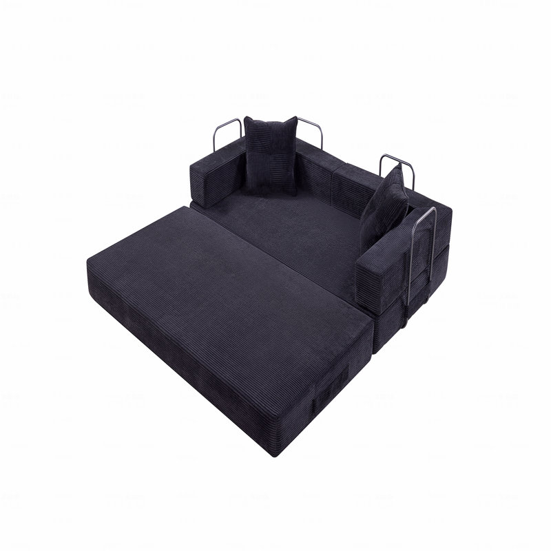 Canapé-lit avec oreiller carré - Coussin en velours côtelé avec structure fixe, Noir