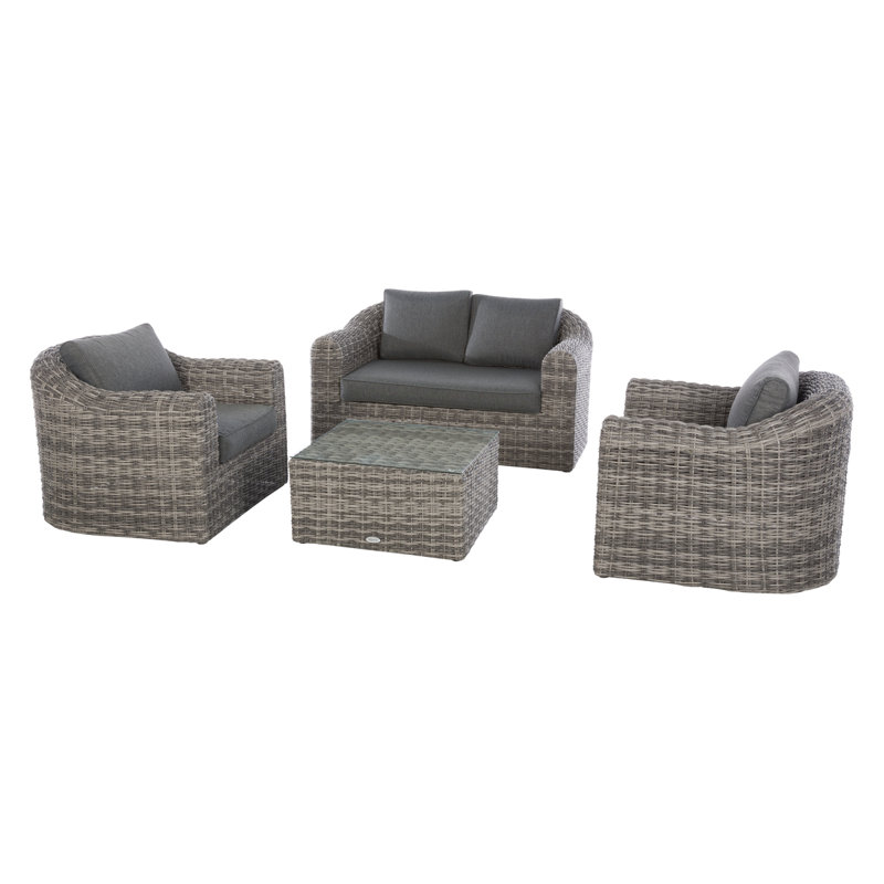 Bestla 4 Seater Rattan Sofa Set, Brown, Light Grey