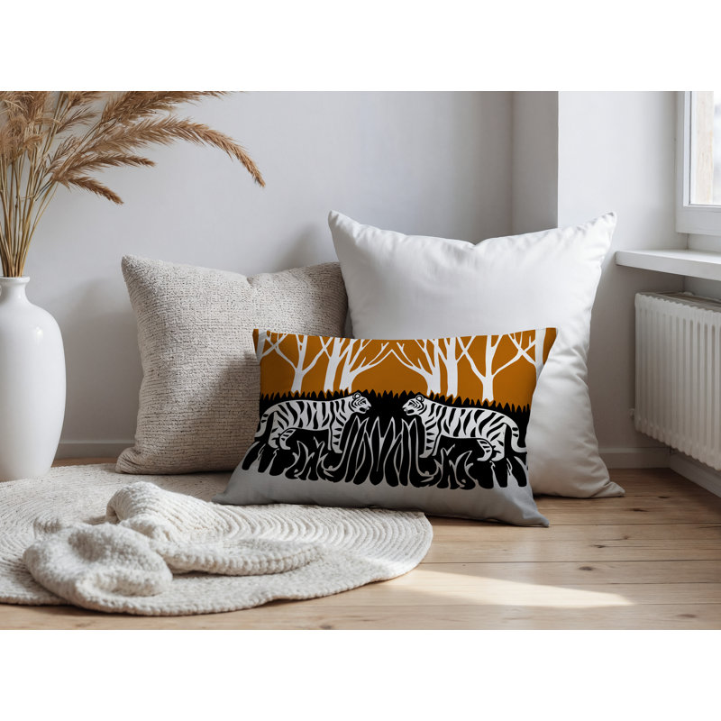 Oreiller rectangulaire réversible intérieur / extérieur Maka Tiger, H 20 po x l 14 po, Orange