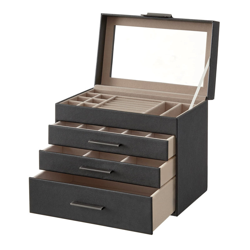 Wood Jewellery Box +, Black/Silver