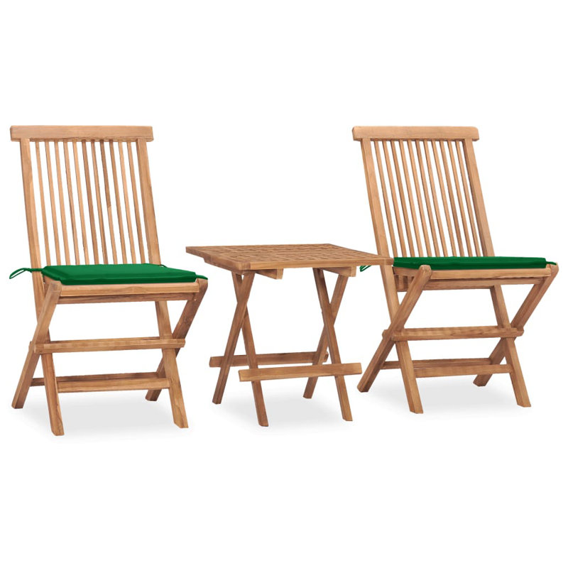 Latitude Run® 3 Piece Folding Patio Dining Set With Cushion Solid Teak Wood