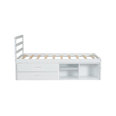 Wood Platform Bed With Removable Storage Shelves BuiltIn Two Storage Drawers For Added Convenience