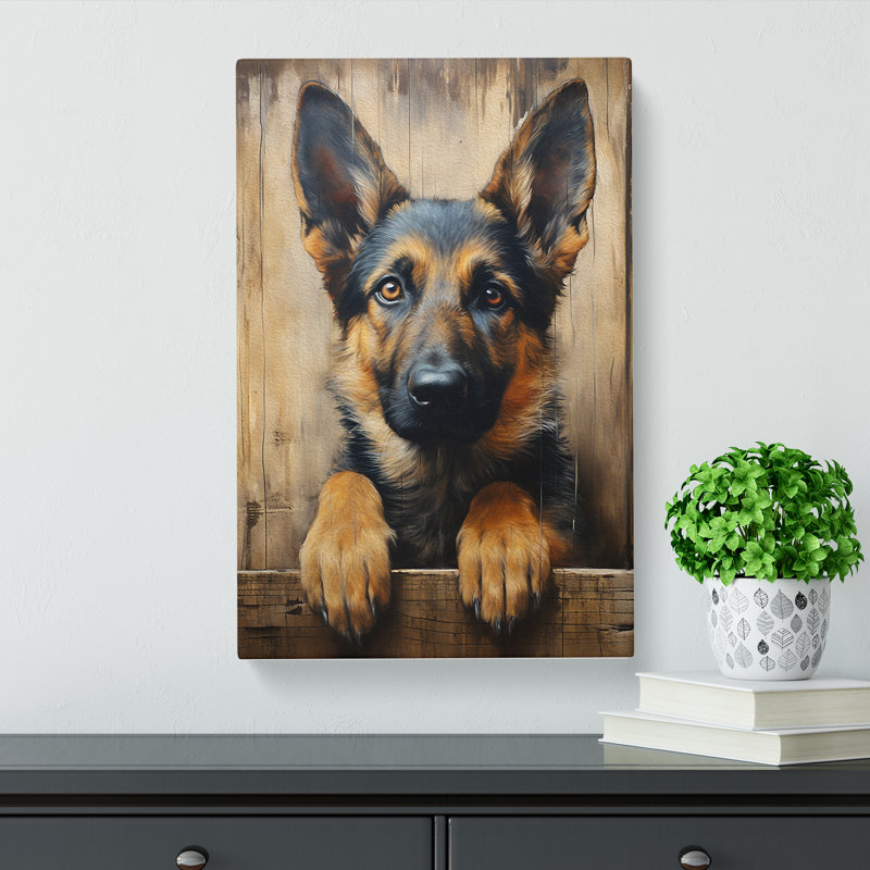 German Shepherd With Glasses Painting No.2 - Wrapped Canvas, 60cm H x 40cm W x 3cm D
