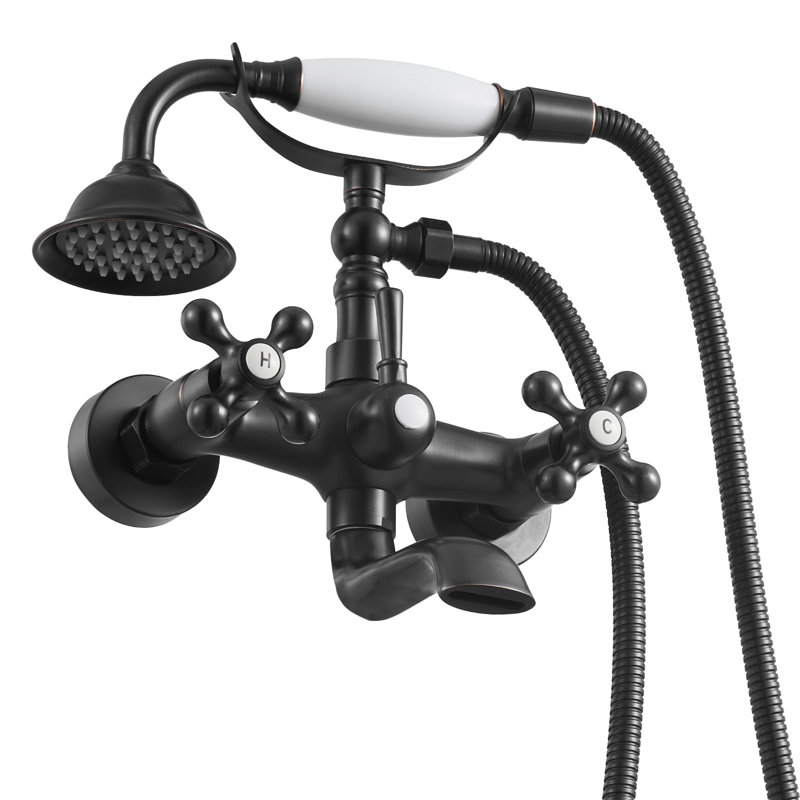 Clawfoot Tub Faucet, Wall Mount Bathtub Faucets with Handheld Shower, Vintage Brushed Gold Clawfoot Tub Filler Faucet Shower Kit with Adjustable Swing Arms & 360° Rotation Spout for Bathtubs