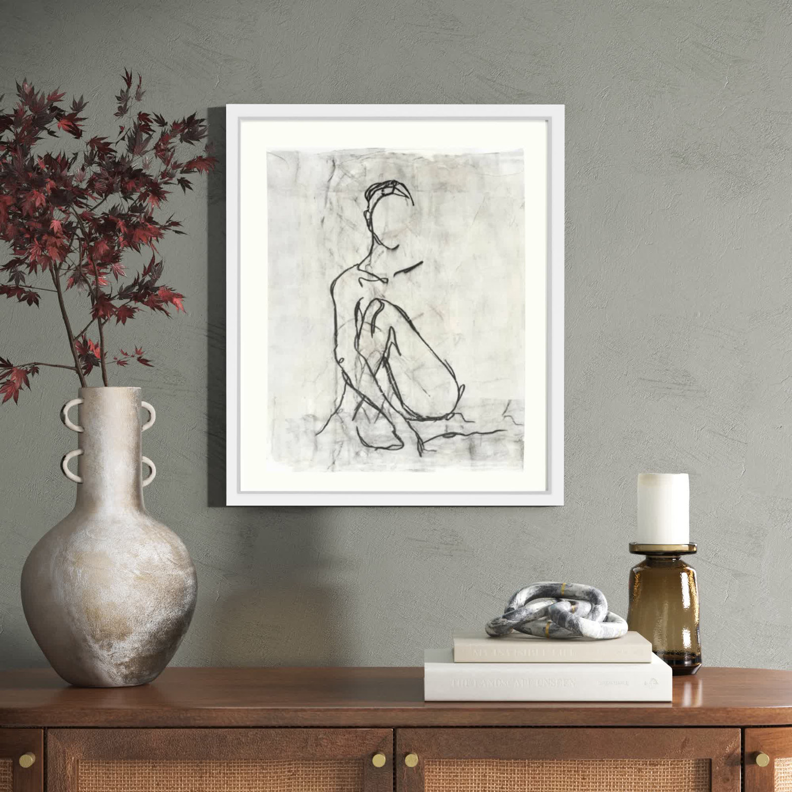 Embellished Nude Contour II Print, 25" H x 21" W, White Framed Paper