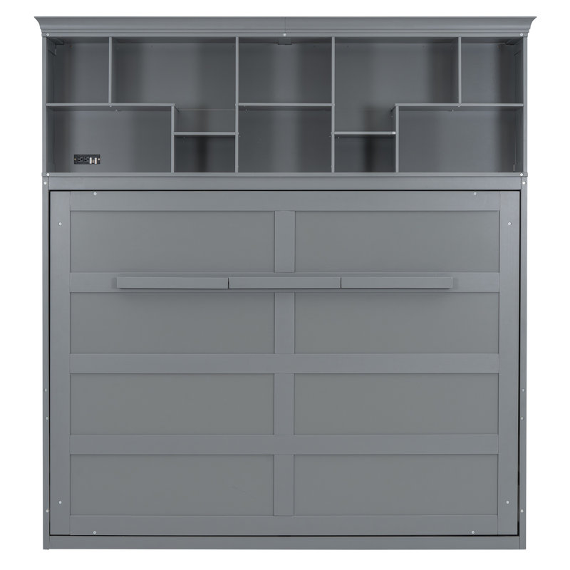 Murphy Bed Wall Bed With Top Shelves And USB, Gray
