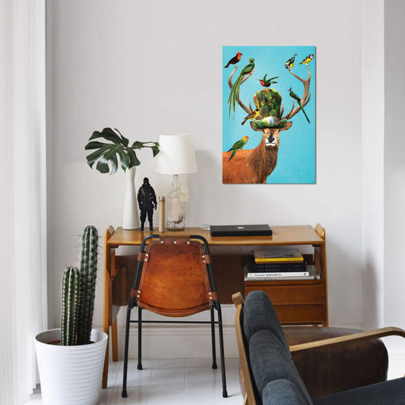 Deer With Birds by Coco De Paris - Print on Canvas, No Frame, 66.04 cm H x 45.72 cm W x 1.91 cm D