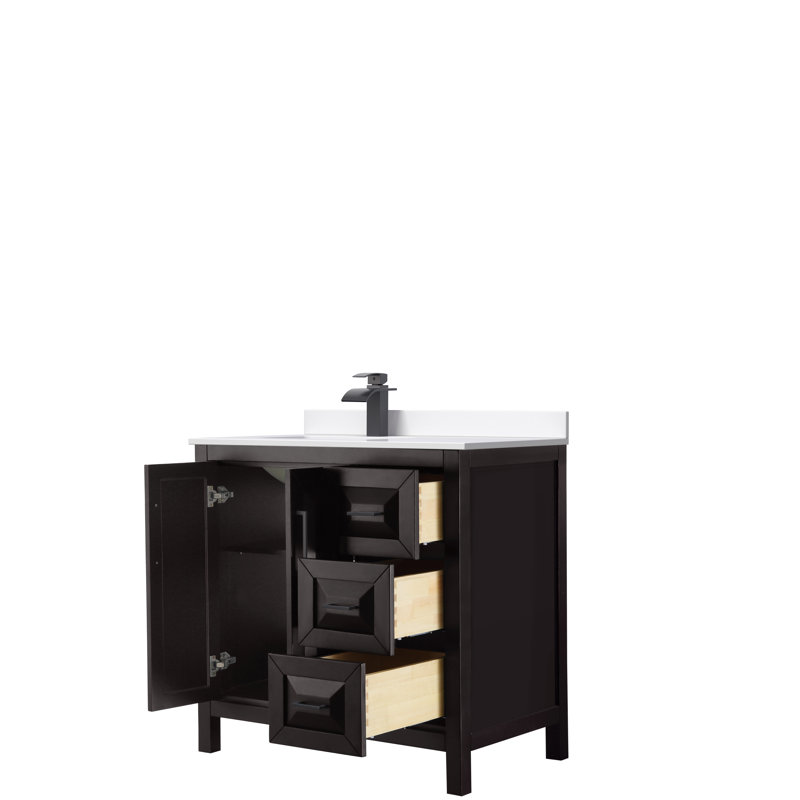 Daria 36'' W Single Vanity, White Cultured Marble, Matte Black, Dark Espresso