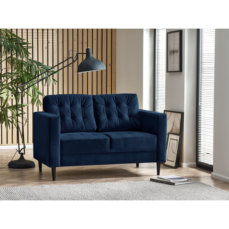 Jodi Velvet Sofa - Upholstered Modern Retro Fabric Stylish & Contemporary, Navy, 2 Seater