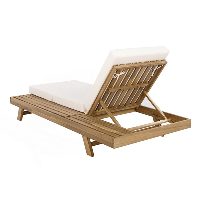 Lounge Chaise With Triple Fold Cushion, Space Available On One Side, Light Teak, Cream