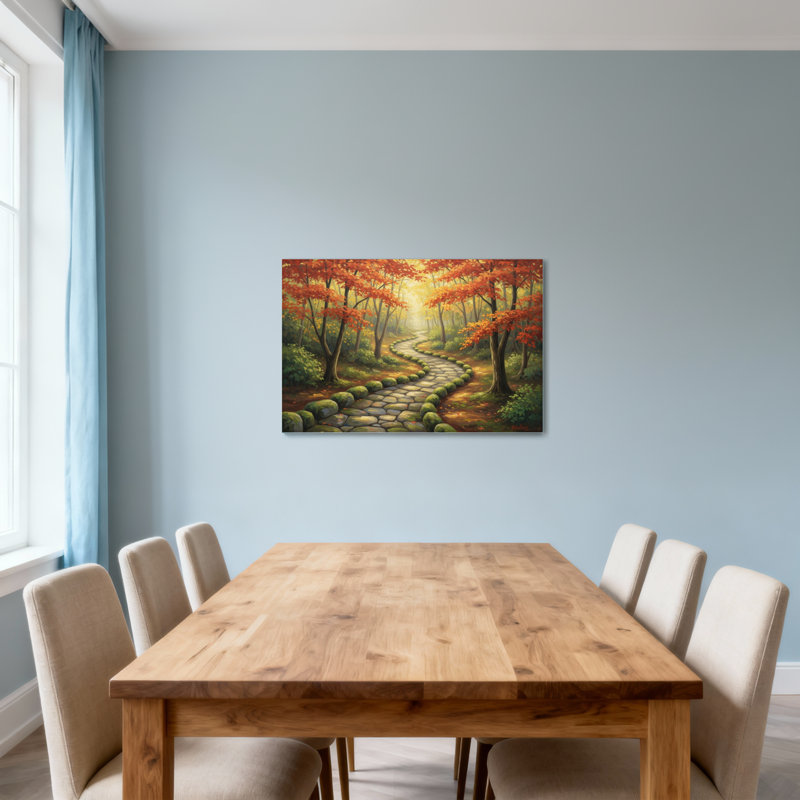 Paysage et nature, chemin d'automne à travers les arbres colorés de la forêt, H 12 po x l 18 po
