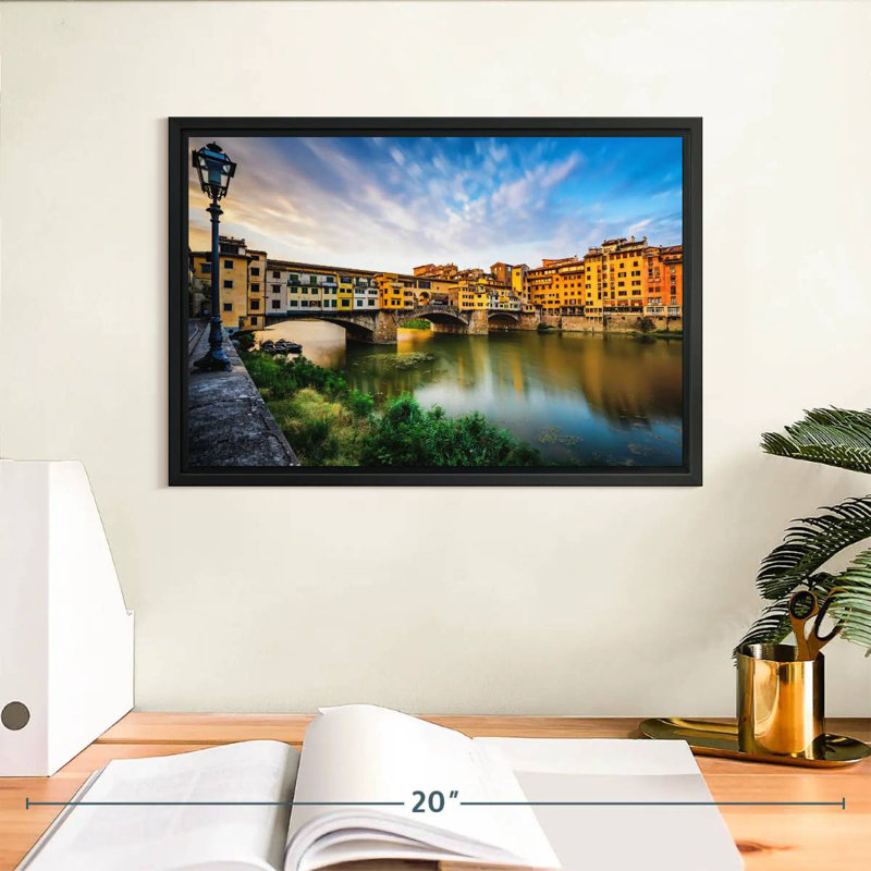 Ponte Vecchio Riverscape, Floating Frame Black, 13" X 9"