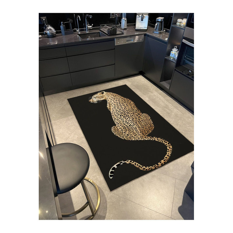 Black Themed Noble Leopard Patterned Creative Modern Decorative Washable Rug, Runner 3'3" x 9'10" Rug Pad Included