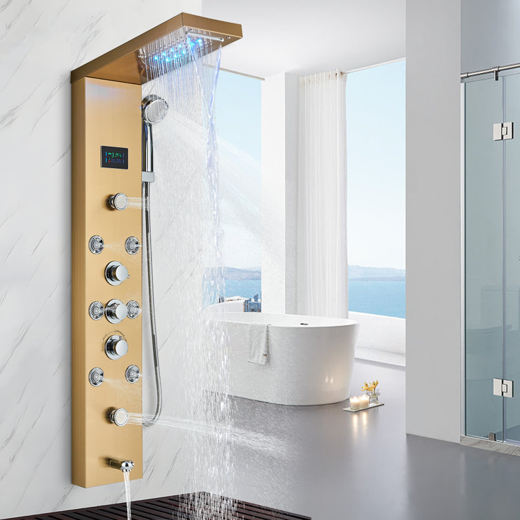 Stainless Steel LED Shower Panel Tower – 6 Jets, Rain & Waterfall Head, 5 Spray Modes 8 thumbnail image