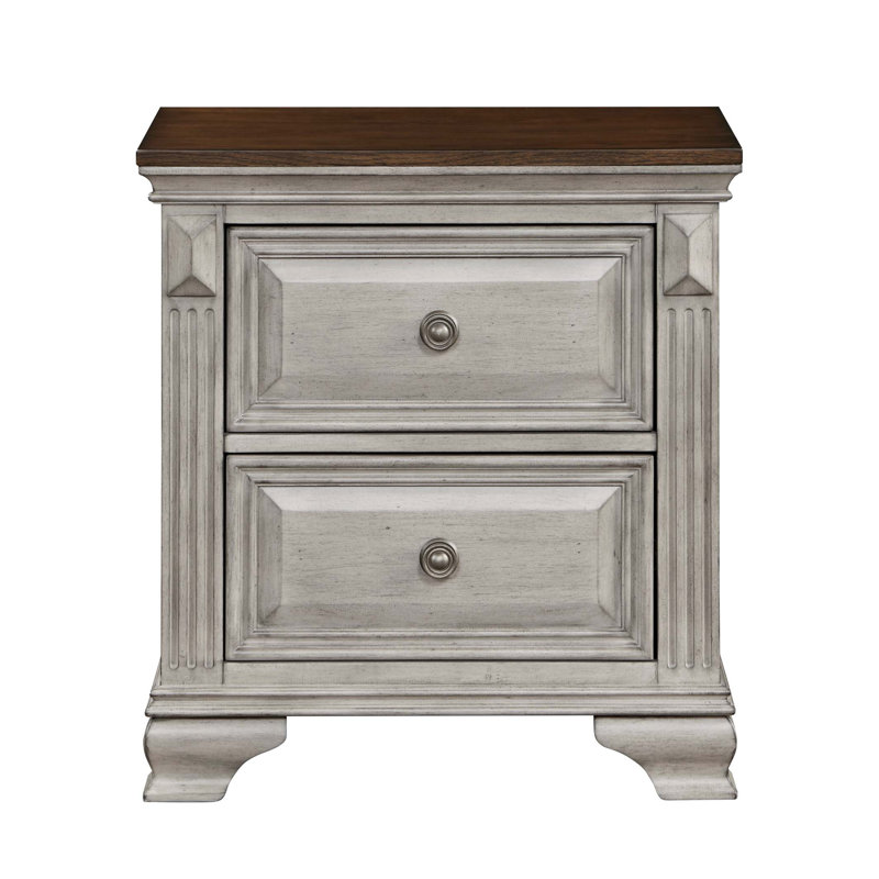 Table de chevet traditionnelle bicolore à deux tons avec plateau gris et brun