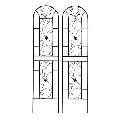 86.7"X19.7" Metal Garden Trellis Of 2, Rustproof Outdoor Plant Trellis, Peacock Style Black, Easy Installation, Galvanized Tube, Fits Climbing Plants Like Ivy Vines, Morning Glory, Cucumber Vine