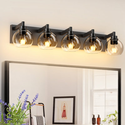 Luminaires de salle de bain à 5 lumières sur miroir avec abat-jour en verre transparent