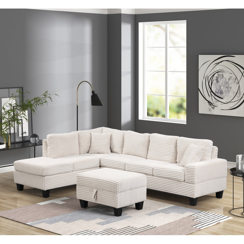 Daiquon 3 - Piece Upholstered Sectional, Cream Velvet